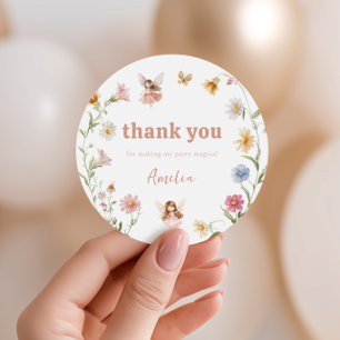 Sticker Rond Merci Fée Anniversaire Filles Fleur Colorée