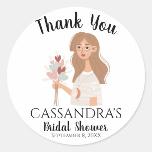Sticker Rond Merci femme calme boho bouquet de coeurs
