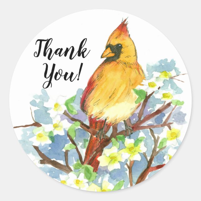 Sticker Rond Merci Femme Cardinal Bird Dogwood (Devant)