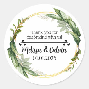 Sticker Rond Merci, fête avec nous, Cadeaux de Mariage