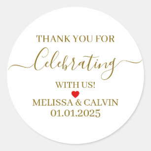 Sticker Rond Merci, fête avec nous, Cadeaux de Mariage
