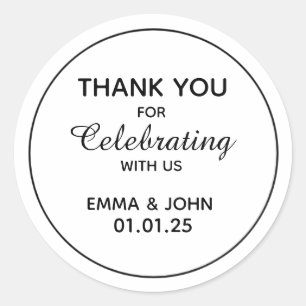 Sticker Rond Merci, fête avec nous, Cadeaux de Mariage