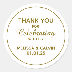 Sticker Rond Merci, fête avec nous, Cadeaux de Mariage