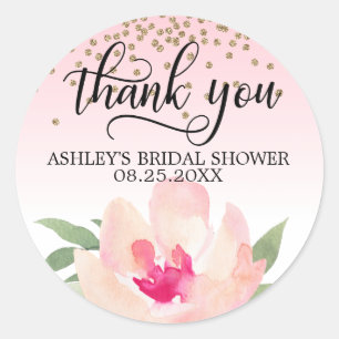Sticker Rond Merci Fête des mariées d'aquarelle rose Peony