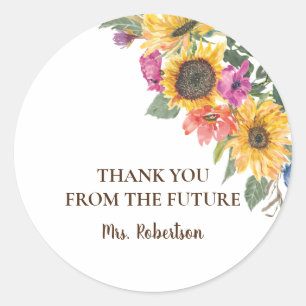 Sticker Rond Merci Fête des mariées de tournesol aquarelle