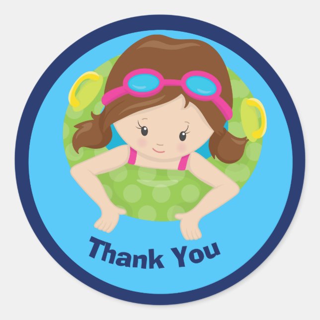 Sticker Rond Merci fille nage personnalisé mignonne (Devant)