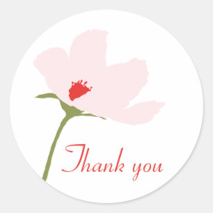 Sticker Rond Merci fleur de cosmos rose délicate personnalisabl