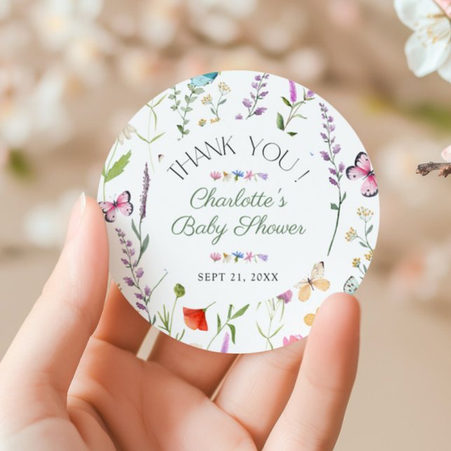 Sticker Rond Merci fleur sauvage de Baby shower Floral (Créateur téléchargé)