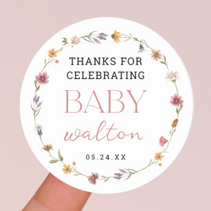 Sticker Rond Merci fleur sauvage pour célébrer Baby