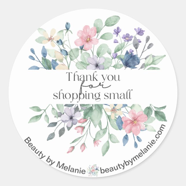 Sticker Rond Merci fleur sauvage pour Shopping Petite Stic Rond (Devant)