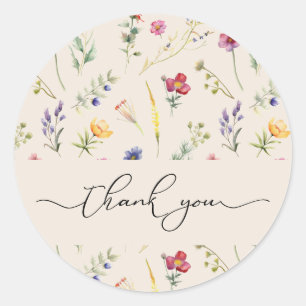 Sticker Rond Merci fleuri de printemps Fleur sauvage beige
