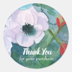 Sticker Rond Merci Fleurs Anémones Pour Votre Achat