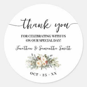 Sticker Rond Merci Fleurs Blanches d'Hiver Mariage