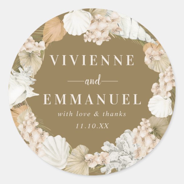 Sticker Rond Merci floral blanc de palme tropicale Favoriser le (Devant)