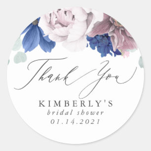 Sticker Rond Merci floral bleu marine