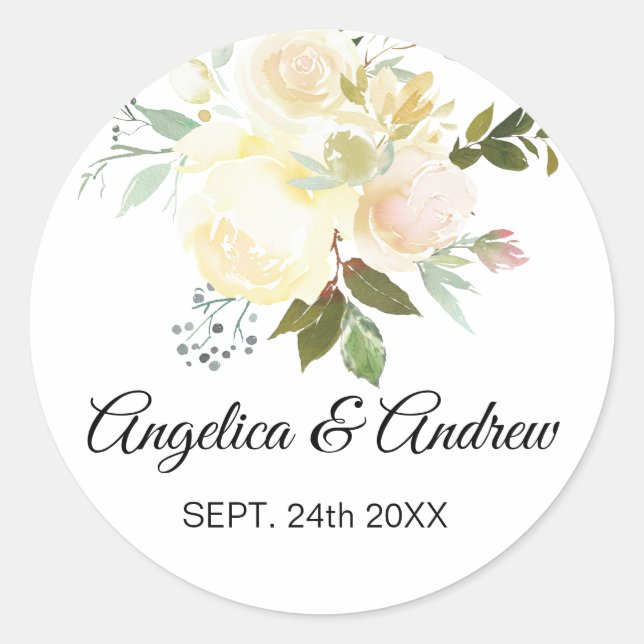 Sticker Rond Merci Floral Blush Mariage d'ivoire rose (Devant)