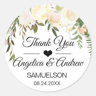 Sticker Rond Merci Floral Blush Mariage d'ivoire rose