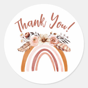Sticker Rond Merci Floral Boho Rainbow personnalisé