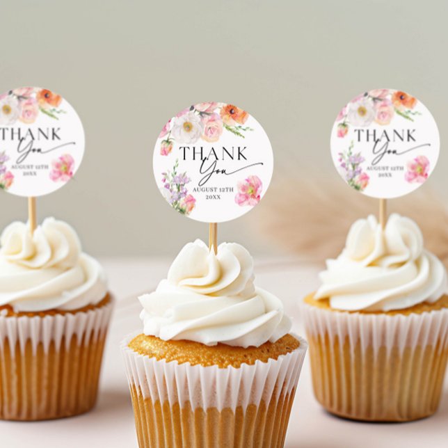 Sticker Rond Merci floral coloré (Créateur téléchargé)