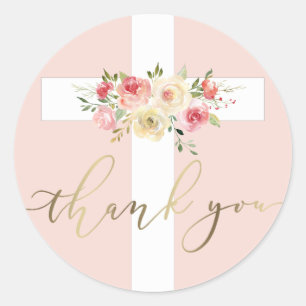 Sticker Rond Merci floral croisé blanc