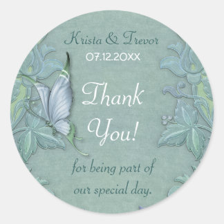 Sticker Rond Merci floral de vol papillon