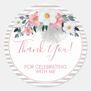 Sticker Rond Merci floral Dusty Rose