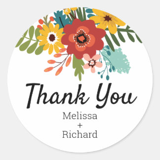 Sticker Rond Merci floral - Enveloppe Mariage