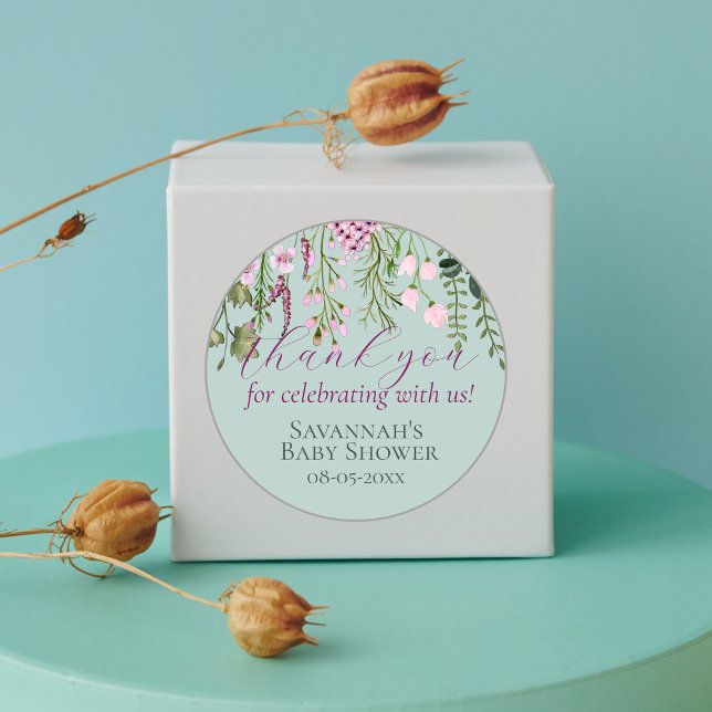 Sticker Rond Merci floral Fleur sauvage de prairie aquarelle (Créateur téléchargé)