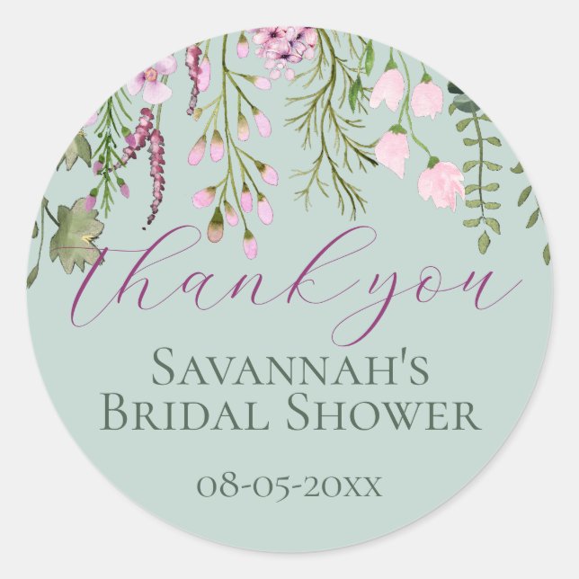 Sticker Rond Merci floral Fleur sauvage de prairie aquarelle (Devant)