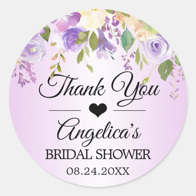 Sticker Rond Merci Floral Lavender Lilac Mariage nuptiale (Devant)
