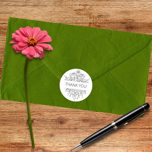Sticker Rond Merci floral minimaliste