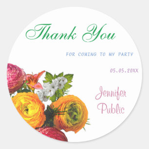 Sticker Rond Merci Floral Modèle Aquarelle Couleurs pastel