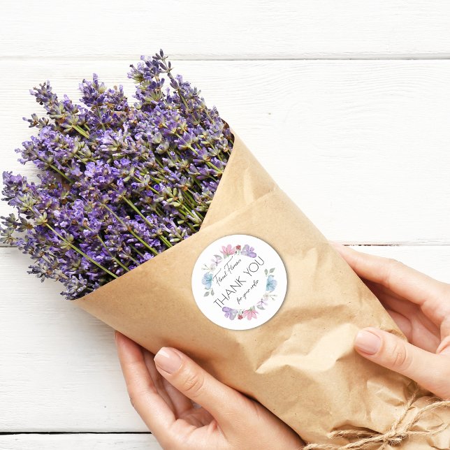 Sticker Rond Merci floral personnalisé (Créateur téléchargé)