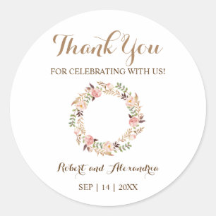 Sticker Rond Merci floral rose pour Mariage à venir
