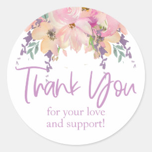 Sticker Rond Merci Floral rose violet Mariage d'anniversaire