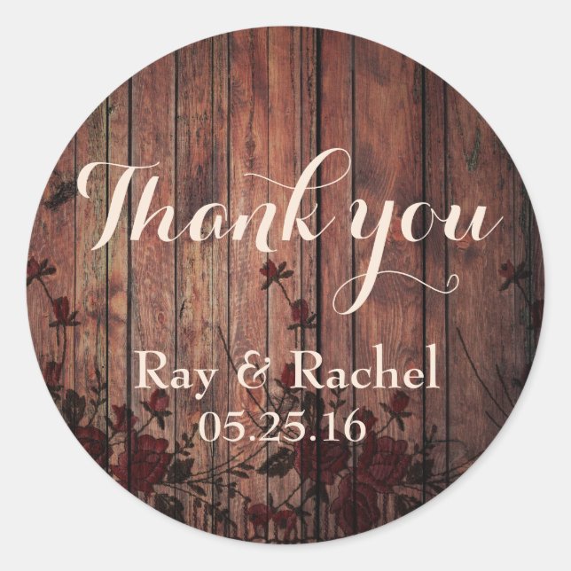 Sticker Rond Merci Floral Rouge Faux Lace (Devant)