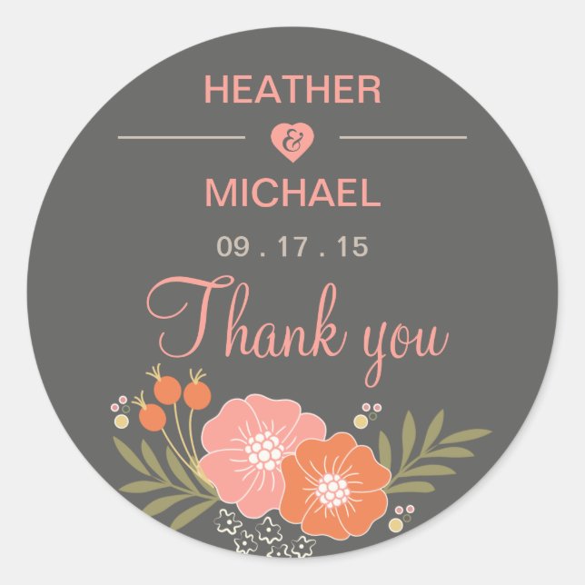 Sticker Rond Merci floral rustique (Devant)