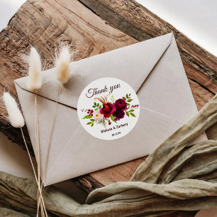 Sticker Rond Merci floral simple Bourgogne Favoriser