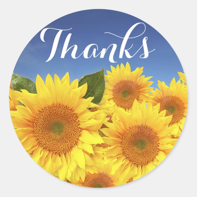 Sticker Rond Merci floral tournesol Mariage de fleurs jaunes (Devant)