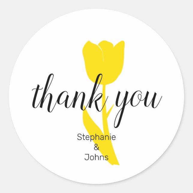 Sticker Rond Merci Floral Tulipes Jaunes Mariage personnalisé (Devant)