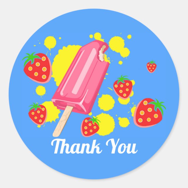 Sticker Rond Merci Fun Pink Popsicle et fraises (Devant)