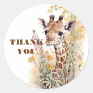 Sticker Rond Merci Giraffe