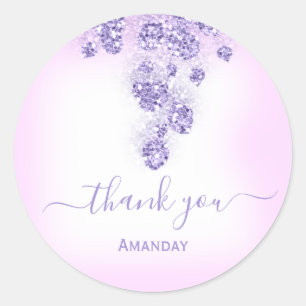 Sticker Rond Merci Glitter  Mariage Douzième Rose Violet