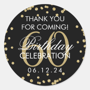 Sticker Rond Merci Gold Black 60e anniversaire Confetti