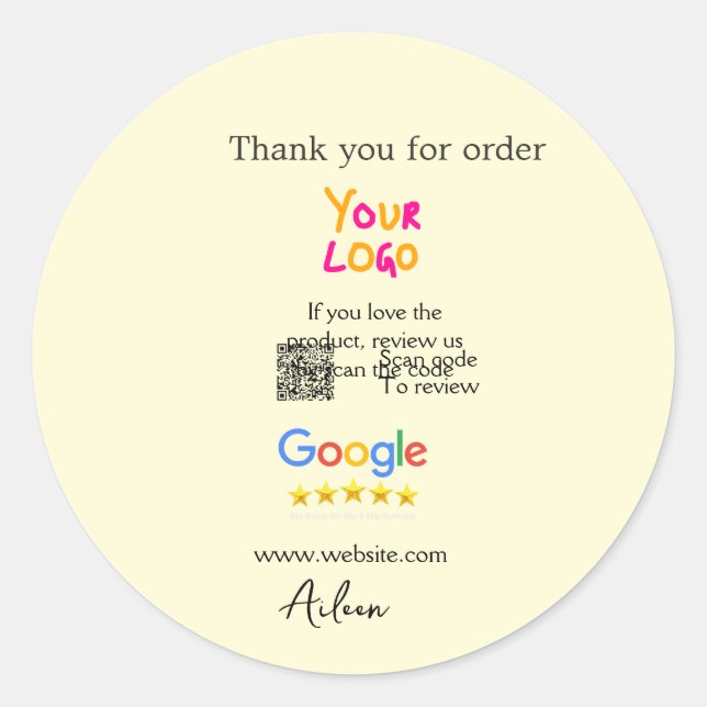 Sticker Rond Merci Google avis scan QR entreprise (Devant)