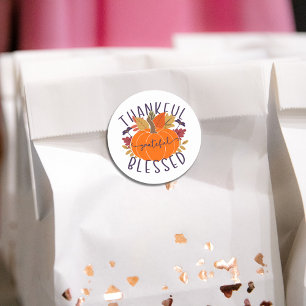 Sticker Rond Merci gracieux béni Citrouille de Thanksgiving