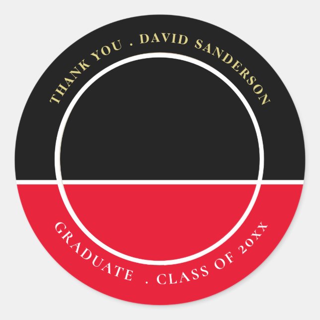 Sticker Rond Merci Grad Nom de la photo Année Black Red Graduat (Devant)