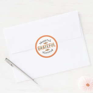 Sticker Rond Merci Grateful Blessé mignon automne Thanksgiving