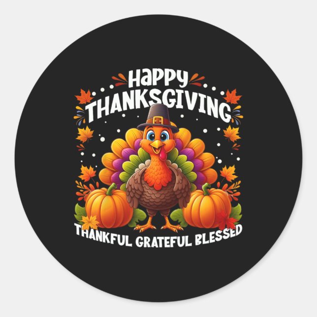 Sticker Rond Merci Grateful Bon thanksgiving Turke (Devant)