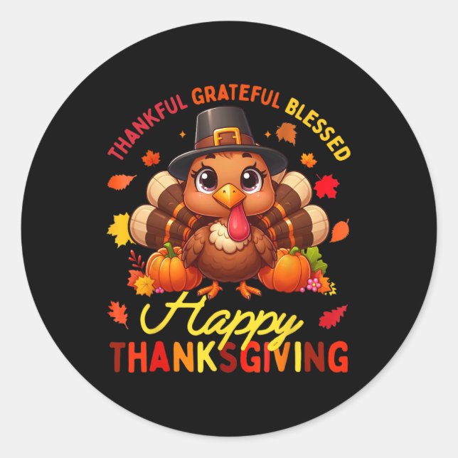 Sticker Rond Merci Grateful Bon thanksgiving Turke (Devant)